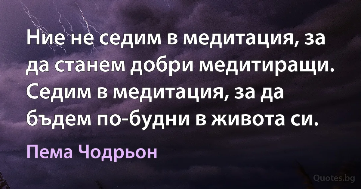 Ние не седим в медитация, за да станем добри медитиращи. Седим в медитация, за да бъдем по-будни в живота си. (Пема Чодрьон)