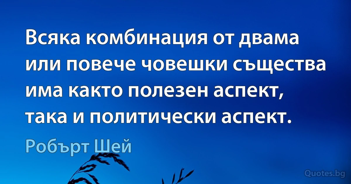 Всяка комбинация от двама или повече човешки същества има както полезен аспект, така и политически аспект. (Робърт Шей)