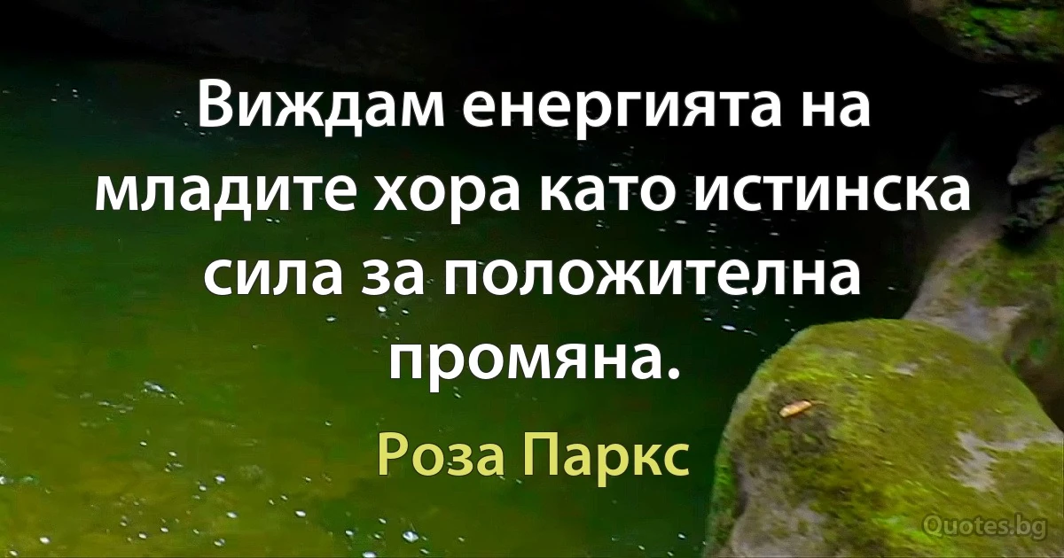 Виждам енергията на младите хора като истинска сила за положителна промяна. (Роза Паркс)