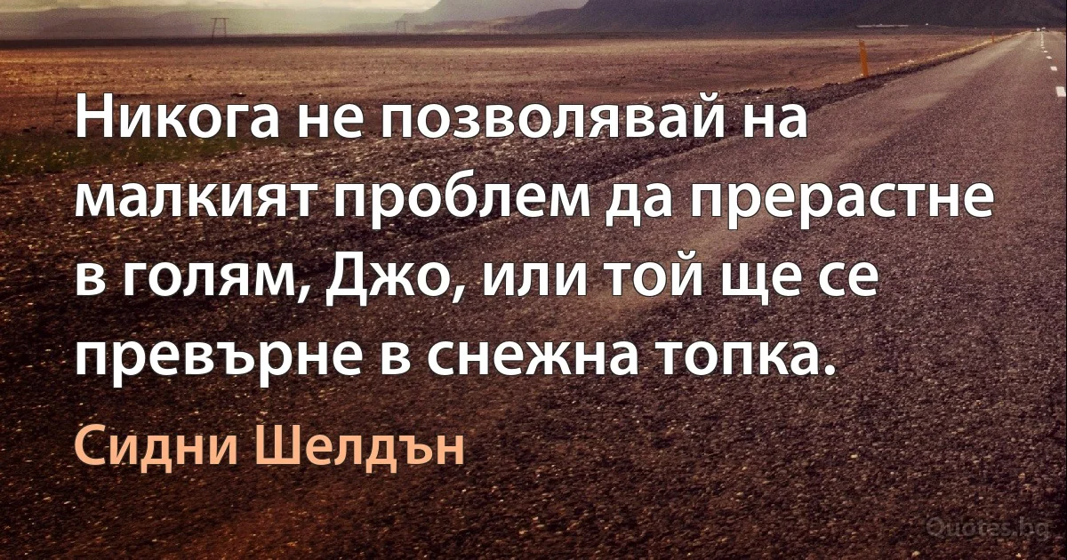 Никога не позволявай на малкият проблем да прерастне в голям, Джо, или той ще се превърне в снежна топка. (Сидни Шелдън)