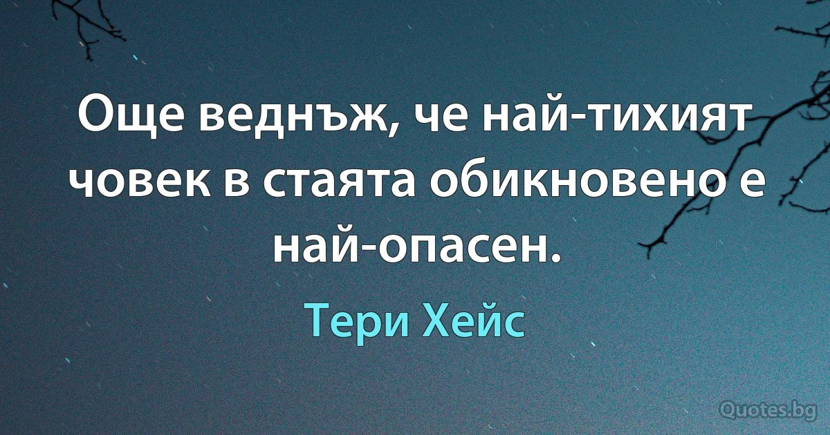 Още веднъж, че най-тихият човек в стаята обикновено е най-опасен. (Тери Хейс)