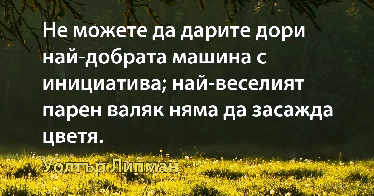 Не можете да дарите дори най-добрата машина с инициатива; най-веселият парен валяк няма да засажда цветя. (Уолтър Липман)