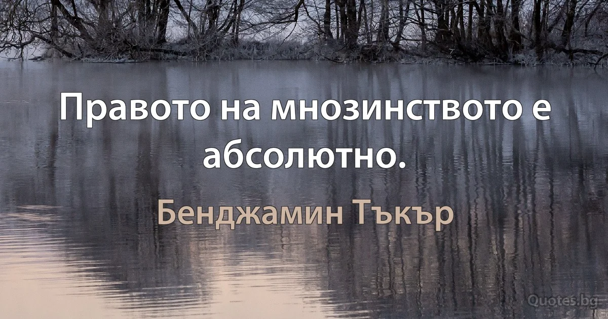 Правото на мнозинството е абсолютно. (Бенджамин Тъкър)