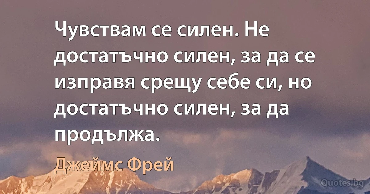 Чувствам се силен. Не достатъчно силен, за да се изправя срещу себе си, но достатъчно силен, за да продължа. (Джеймс Фрей)