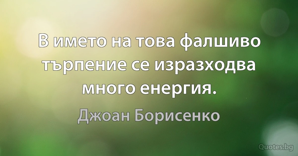 В името на това фалшиво търпение се изразходва много енергия. (Джоан Борисенко)