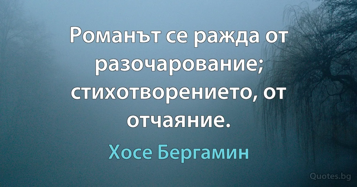 Романът се ражда от разочарование; стихотворението, от отчаяние. (Хосе Бергамин)