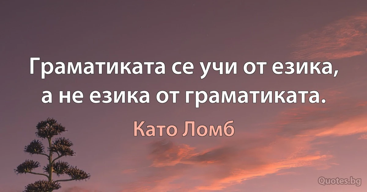 Граматиката се учи от езика, а не езика от граматиката. (Като Ломб)