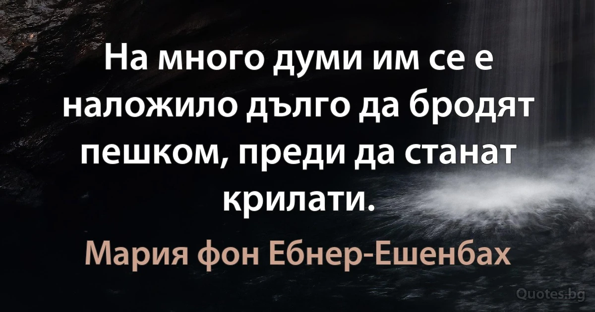 На много думи им се е наложило дълго да бродят пешком, преди да станат крилати. (Мария фон Ебнер-Ешенбах)