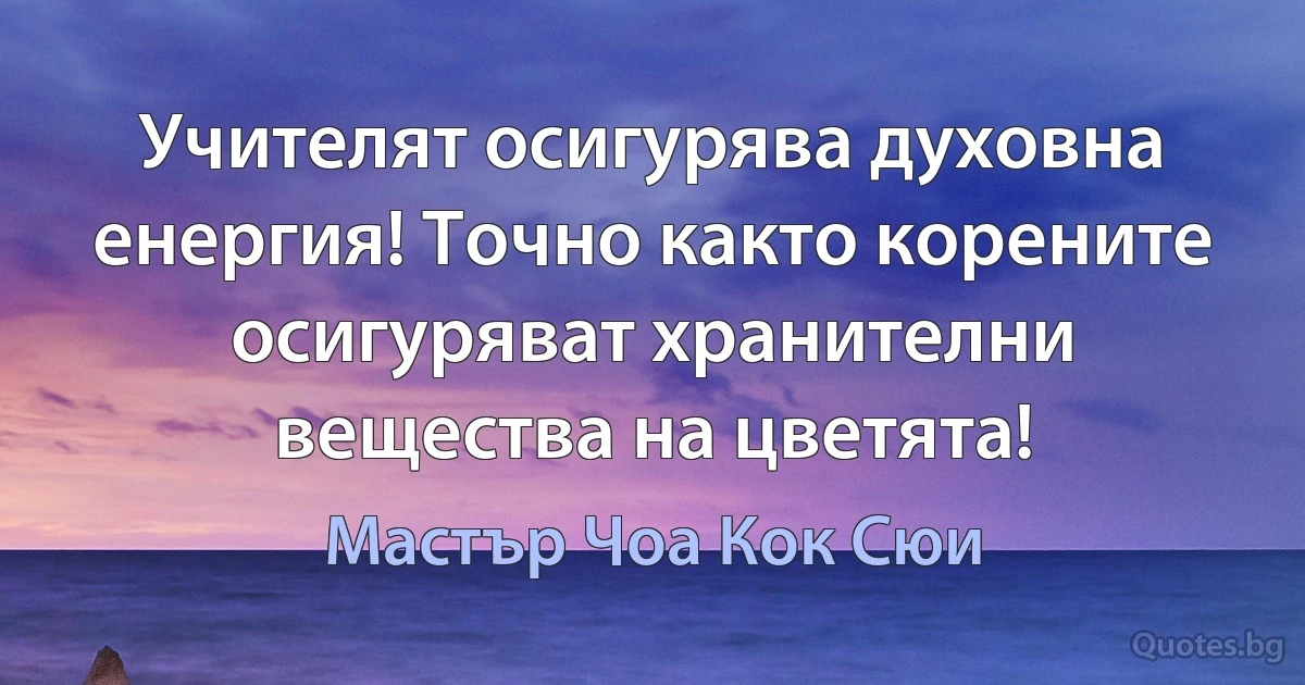 Учителят осигурява духовна енергия! Точно както корените осигуряват хранителни вещества на цветята! (Мастър Чоа Кок Сюи)