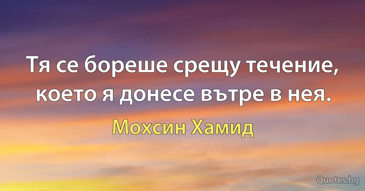 Тя се бореше срещу течение, което я донесе вътре в нея. (Мохсин Хамид)