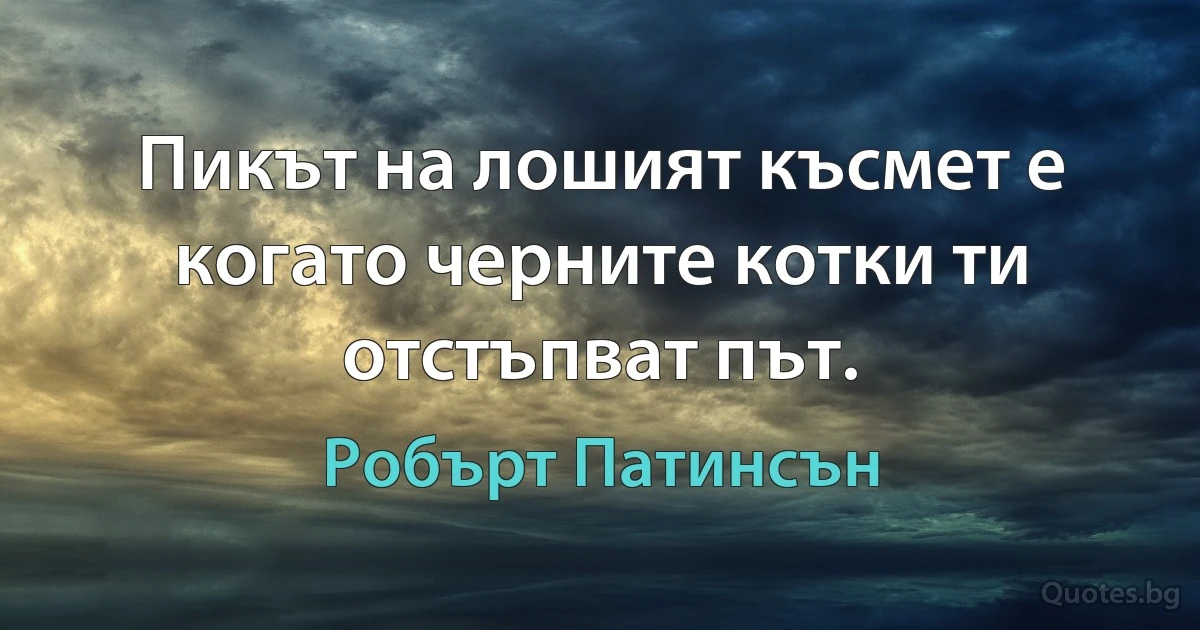 Пикът на лошият късмет е когато черните котки ти отстъпват път. (Робърт Патинсън)