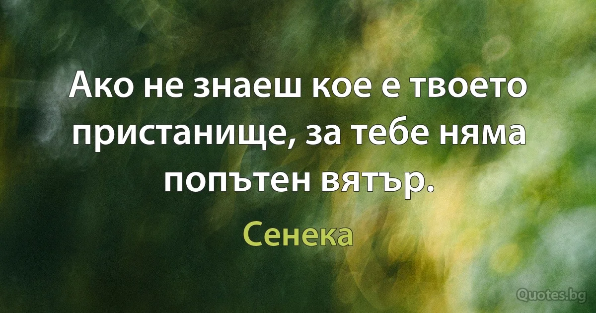 Ако не знаеш кое е твоето пристанище, за тебе няма попътен вятър. (Сенека)