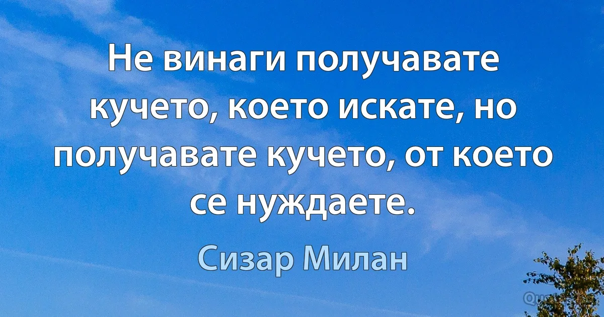 Не винаги получавате кучето, което искате, но получавате кучето, от което се нуждаете. (Сизар Милан)