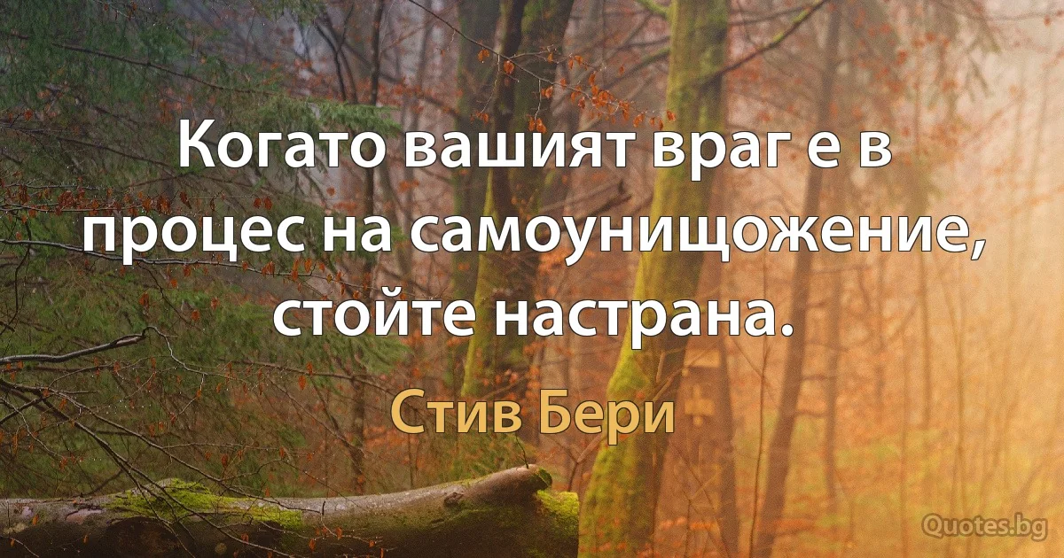 Когато вашият враг е в процес на самоунищожение, стойте настрана. (Стив Бери)