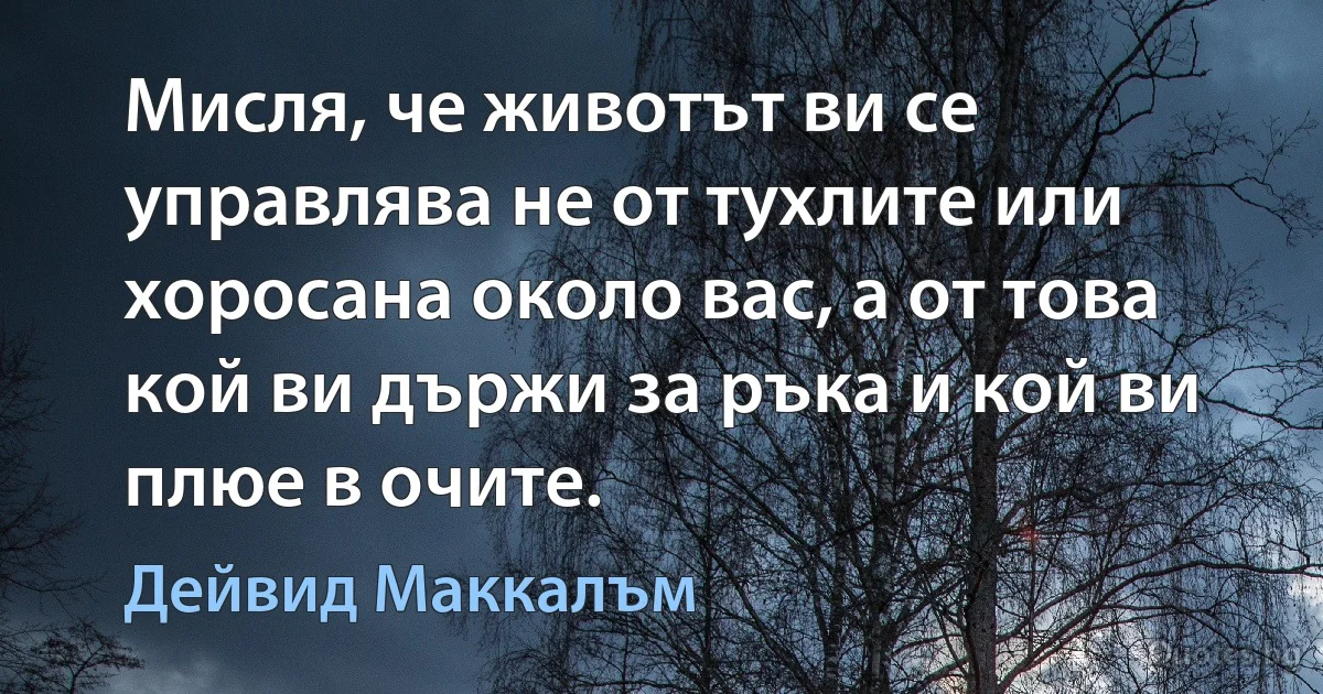 Мисля, че животът ви се управлява не от тухлите или хоросана около вас, а от това кой ви държи за ръка и кой ви плюе в очите. (Дейвид Маккалъм)