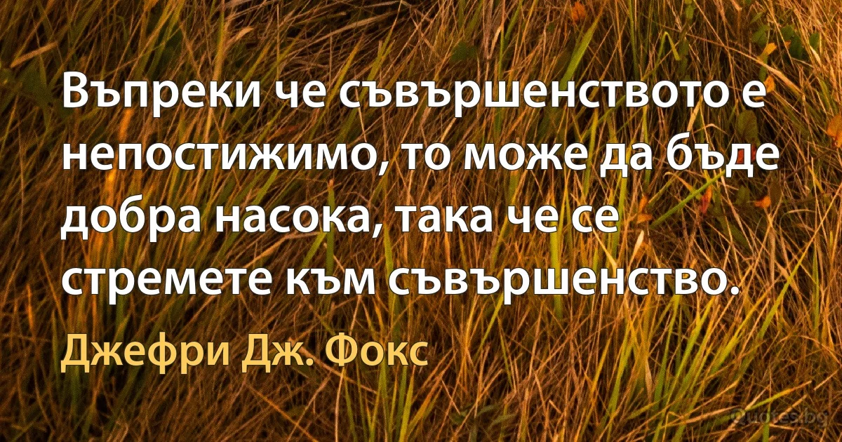 Въпреки че съвършенството е непостижимо, то може да бъде добра насока, така че се стремете към съвършенство. (Джефри Дж. Фокс)