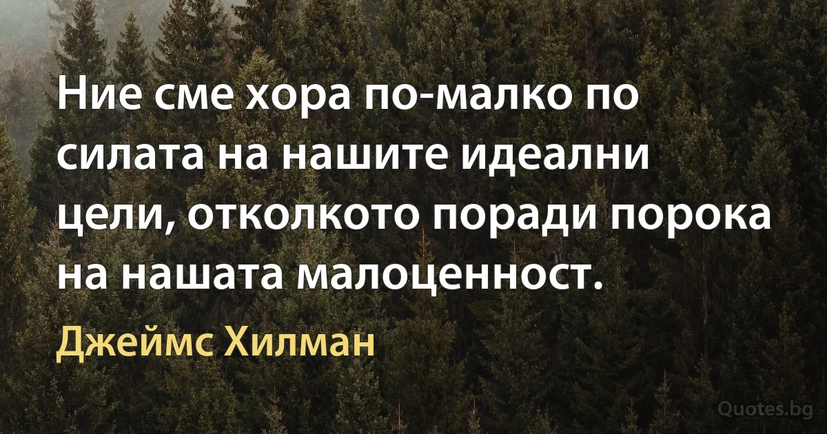 Ние сме хора по-малко по силата на нашите идеални цели, отколкото поради порока на нашата малоценност. (Джеймс Хилман)