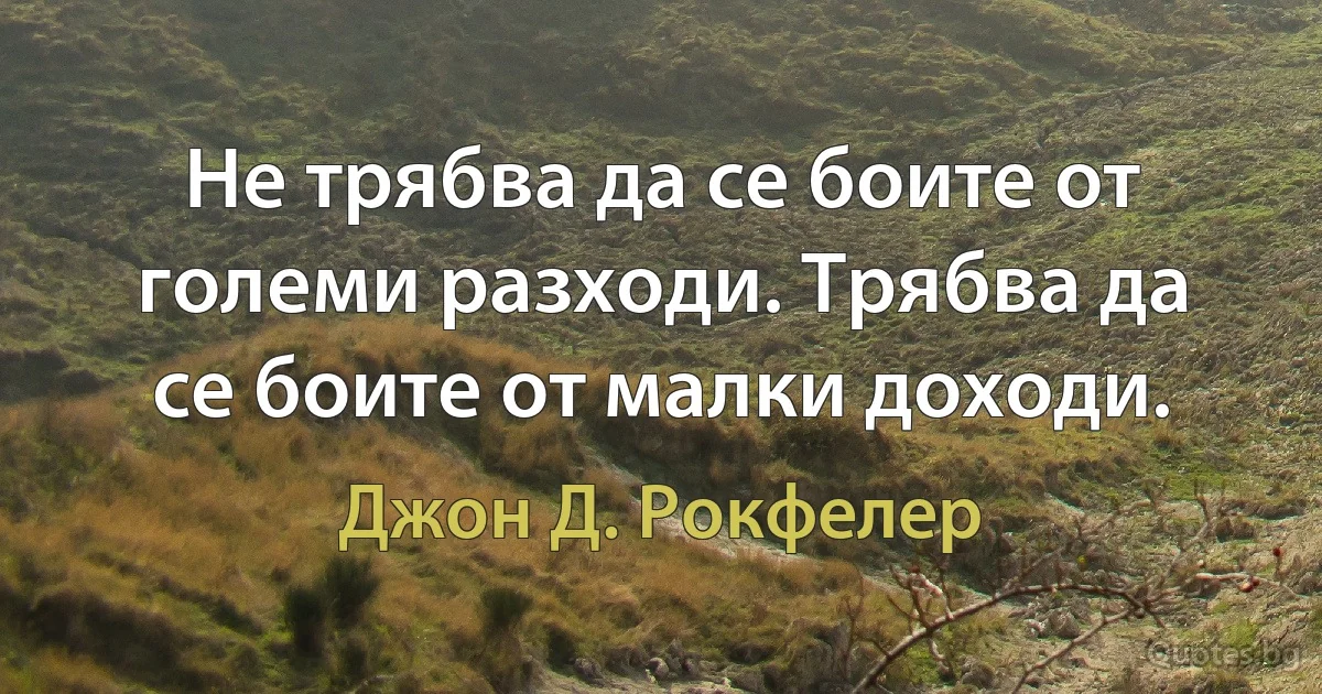 Не трябва да се боите от големи разходи. Трябва да се боите от малки доходи. (Джон Д. Рокфелер)