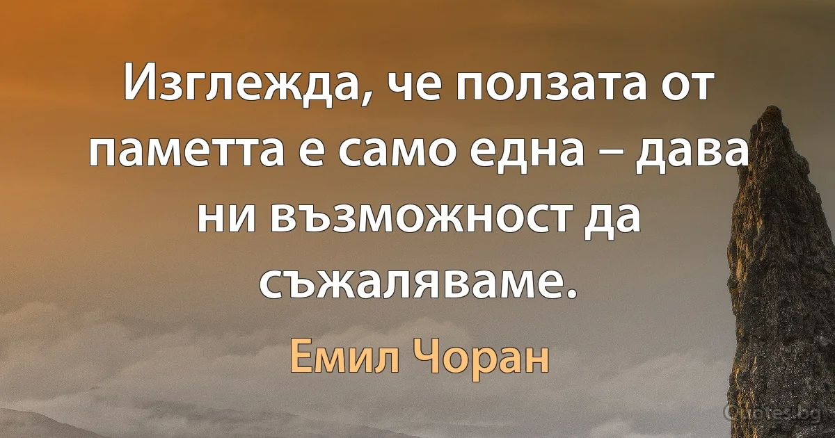 Изглежда, че ползата от паметта е само една – дава ни възможност да съжаляваме. (Емил Чоран)