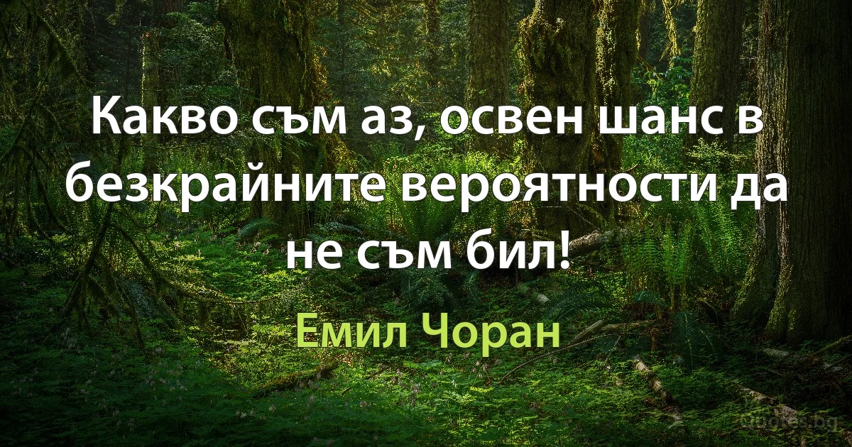 Какво съм аз, освен шанс в безкрайните вероятности да не съм бил! (Емил Чоран)