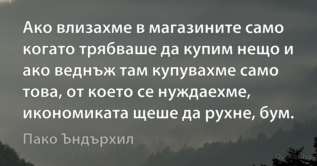 Ако влизахме в магазините само когато трябваше да купим нещо и ако веднъж там купувахме само това, от което се нуждаехме, икономиката щеше да рухне, бум. (Пако Ъндърхил)