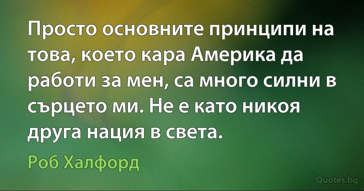 Просто основните принципи на това, което кара Америка да работи за мен, са много силни в сърцето ми. Не е като никоя друга нация в света. (Роб Халфорд)