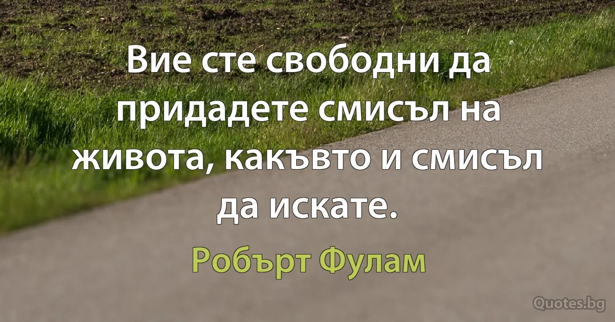 Вие сте свободни да придадете смисъл на живота, какъвто и смисъл да искате. (Робърт Фулам)