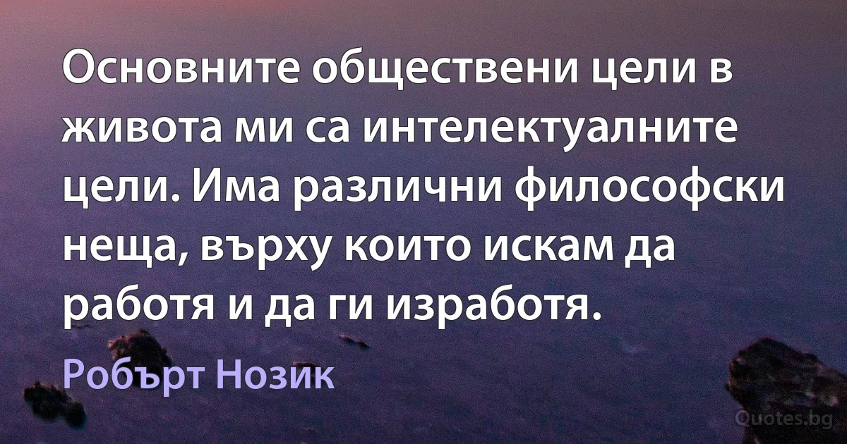 Основните обществени цели в живота ми са интелектуалните цели. Има различни философски неща, върху които искам да работя и да ги изработя. (Робърт Нозик)