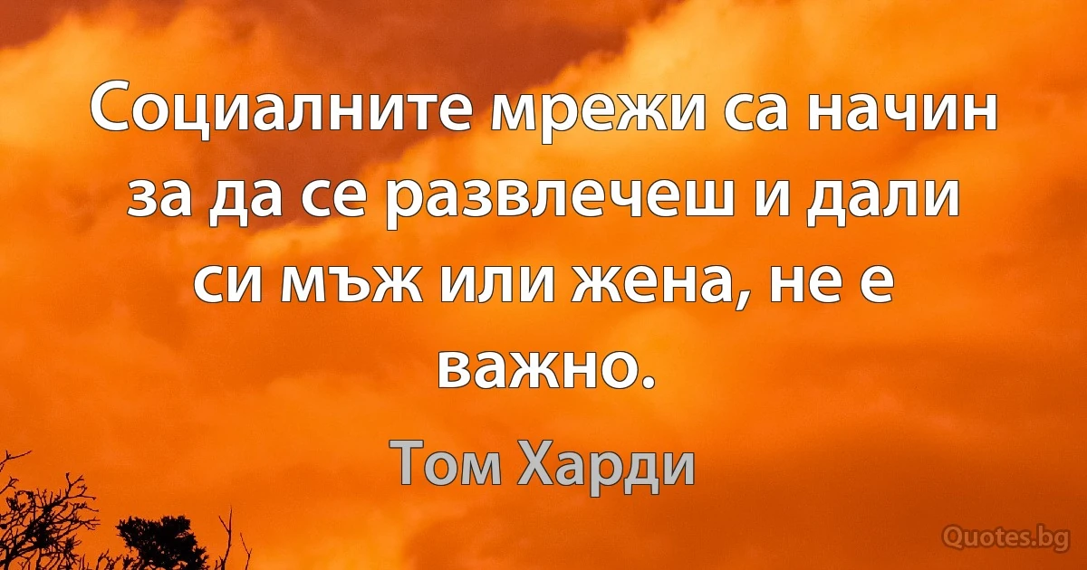 Социалните мрежи са начин за да се развлечеш и дали си мъж или жена, не е важно. (Том Харди)