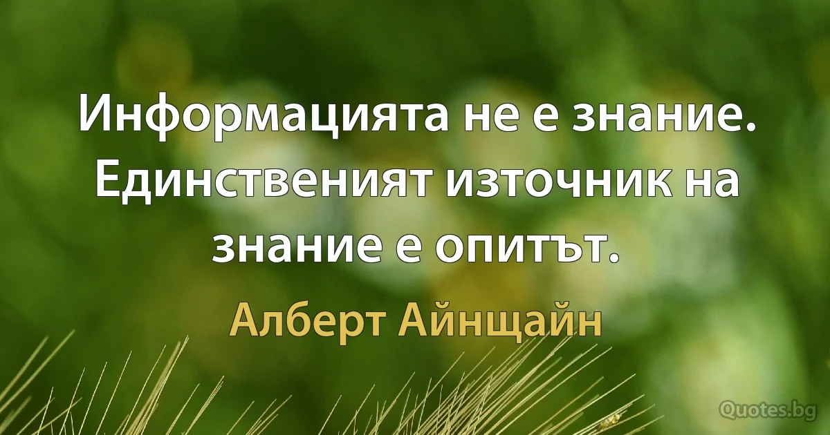 Информацията не е знание. Единственият източник на знание е опитът. (Алберт Айнщайн)