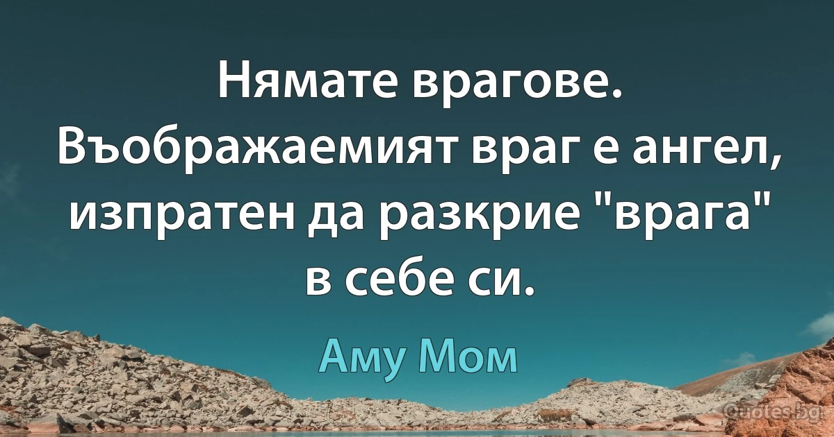 Нямате врагове. Въображаемият враг е ангел, изпратен да разкрие "врага" в себе си. (Аму Мом)