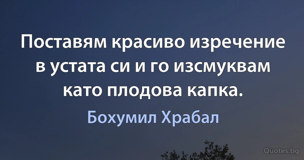 Поставям красиво изречение в устата си и го изсмуквам като плодова капка. (Бохумил Храбал)