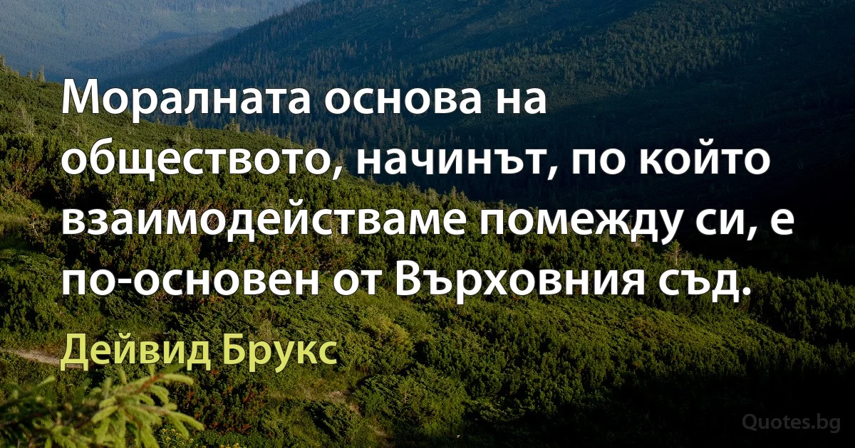 Моралната основа на обществото, начинът, по който взаимодействаме помежду си, е по-основен от Върховния съд. (Дейвид Брукс)