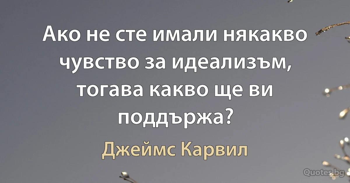 Ако не сте имали някакво чувство за идеализъм, тогава какво ще ви поддържа? (Джеймс Карвил)