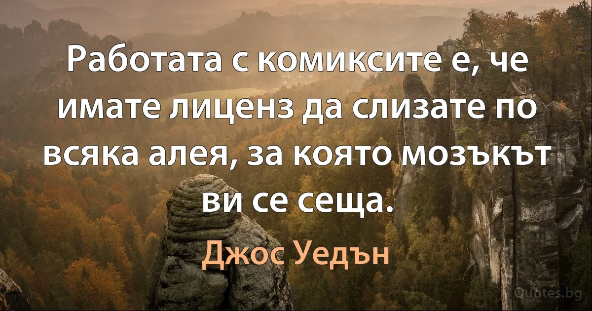 Работата с комиксите е, че имате лиценз да слизате по всяка алея, за която мозъкът ви се сеща. (Джос Уедън)