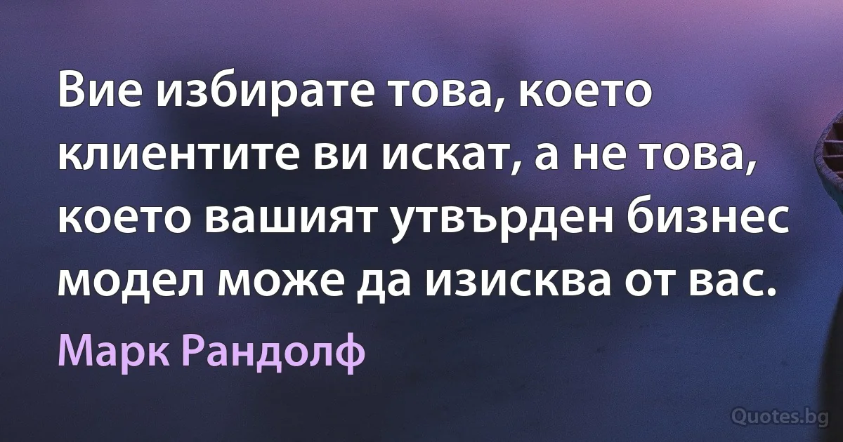 Вие избирате това, което клиентите ви искат, а не това, което вашият утвърден бизнес модел може да изисква от вас. (Марк Рандолф)