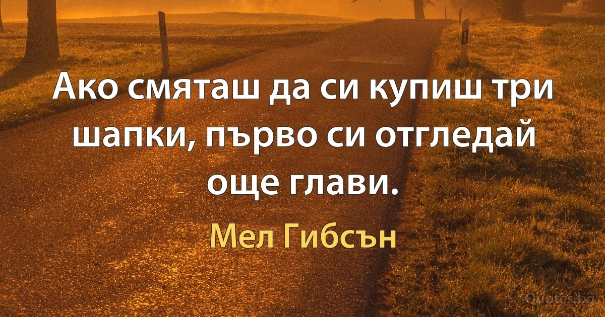 Ако смяташ да си купиш три шапки, първо си отгледай още глави. (Мел Гибсън)