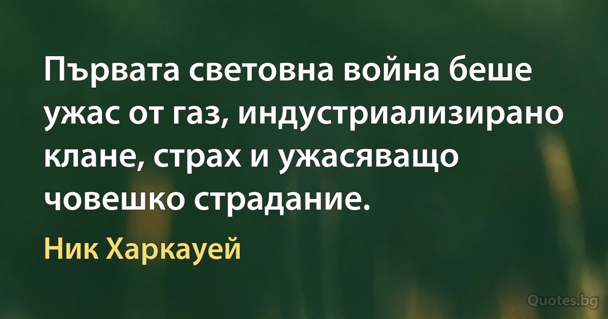 Първата световна война беше ужас от газ, индустриализирано клане, страх и ужасяващо човешко страдание. (Ник Харкауей)