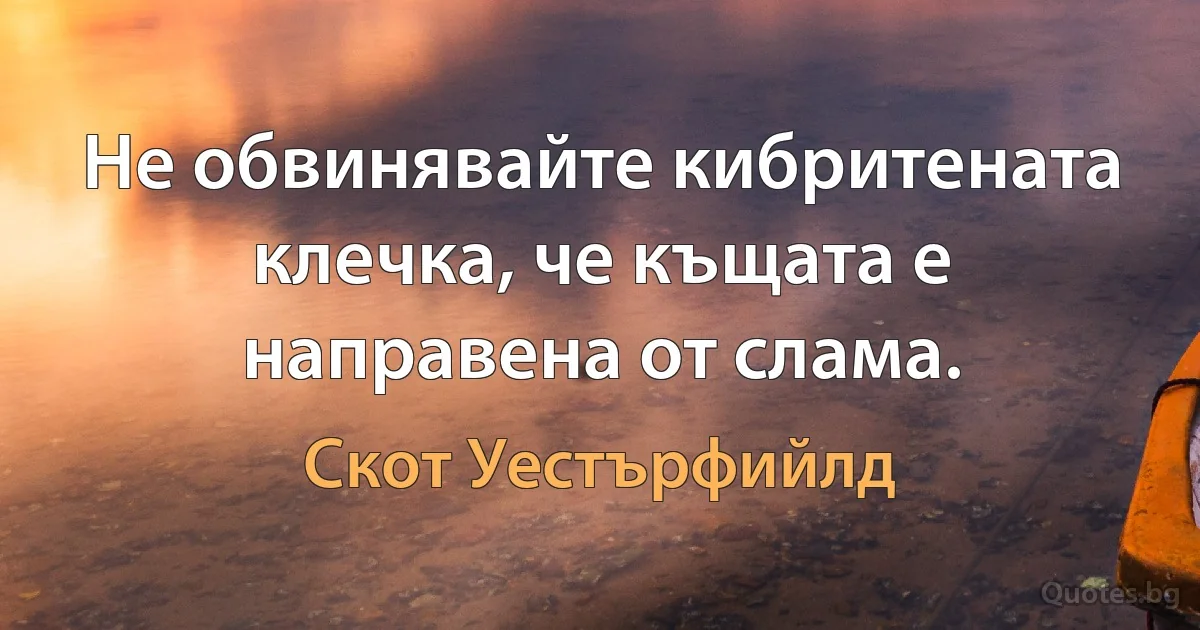 Не обвинявайте кибритената клечка, че къщата е направена от слама. (Скот Уестърфийлд)