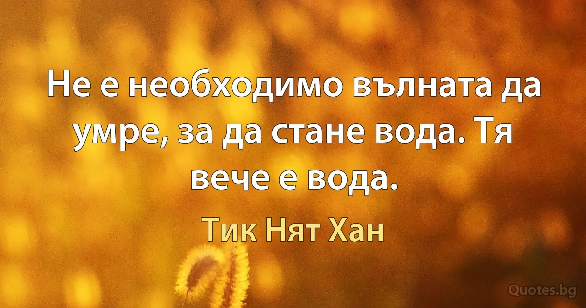 Не е необходимо вълната да умре, за да стане вода. Тя вече е вода. (Тик Нят Хан)