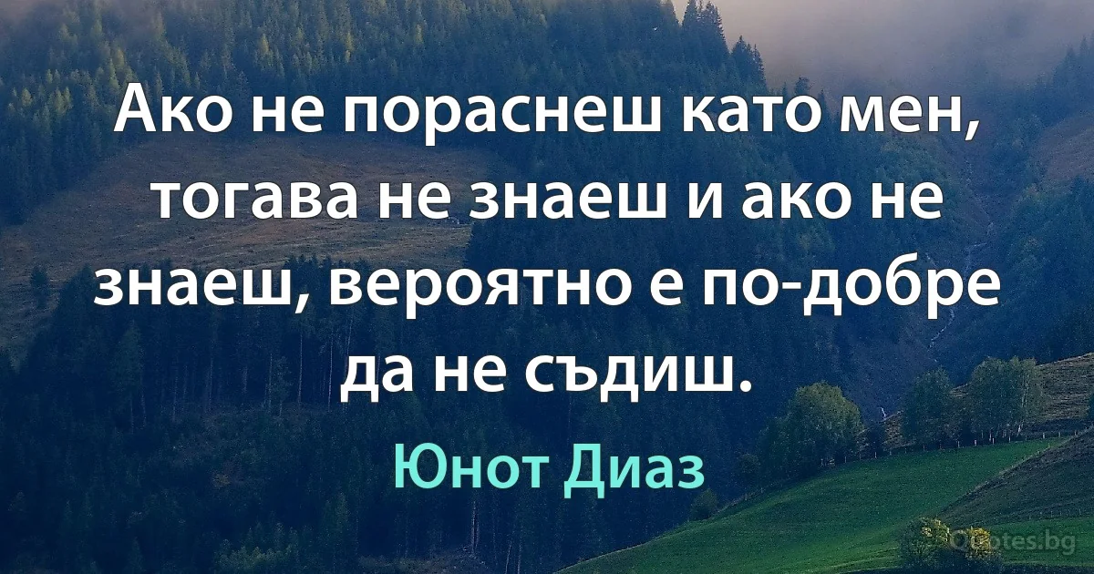 Ако не пораснеш като мен, тогава не знаеш и ако не знаеш, вероятно е по-добре да не съдиш. (Юнот Диаз)