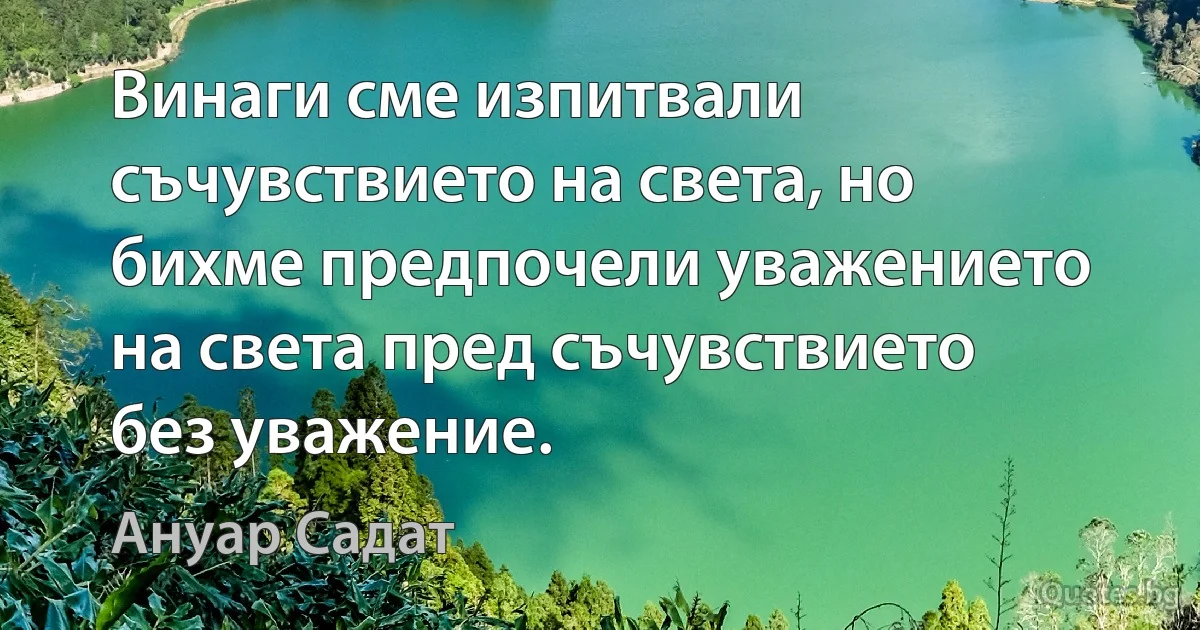 Винаги сме изпитвали съчувствието на света, но бихме предпочели уважението на света пред съчувствието без уважение. (Ануар Садат)