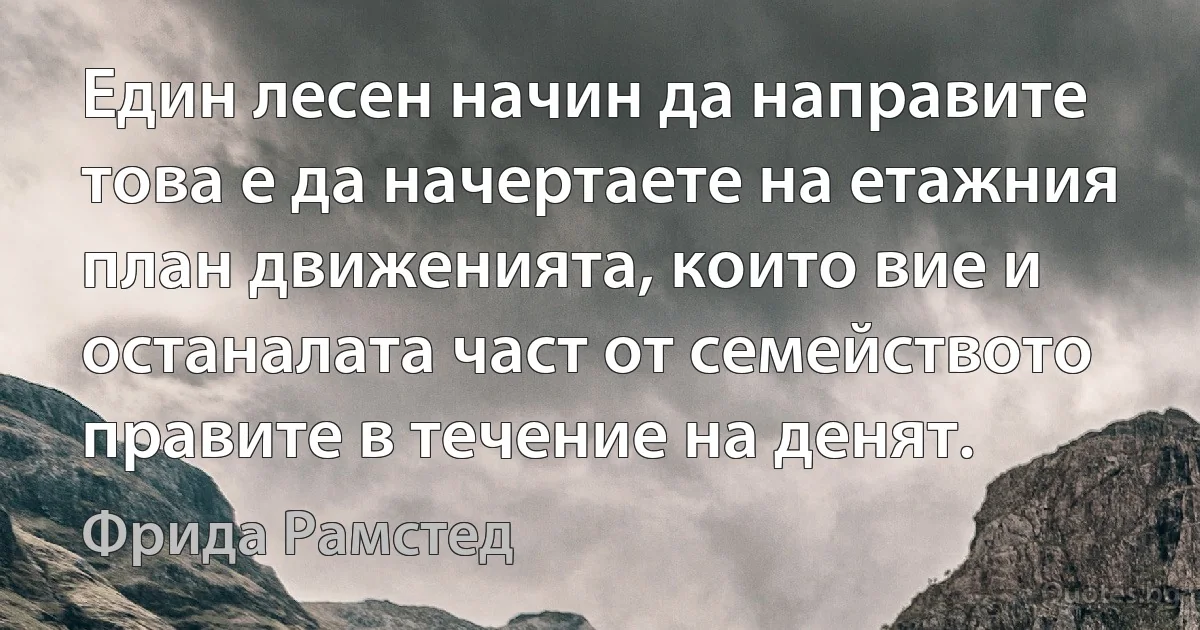 Един лесен начин да направите това е да начертаете на етажния план движенията, които вие и останалата част от семейството правите в течение на денят. (Фрида Рамстед)