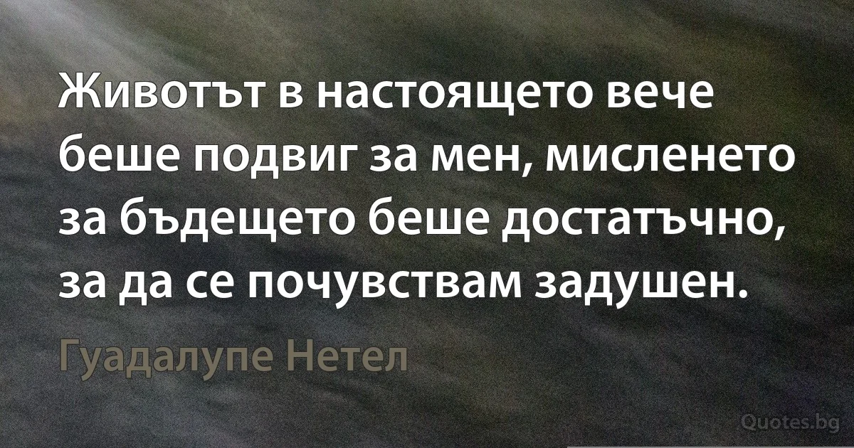 Животът в настоящето вече беше подвиг за мен, мисленето за бъдещето беше достатъчно, за да се почувствам задушен. (Гуадалупе Нетел)