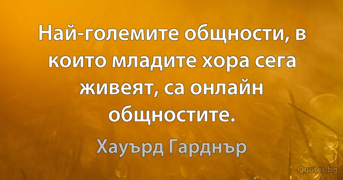 Най-големите общности, в които младите хора сега живеят, са онлайн общностите. (Хауърд Гарднър)