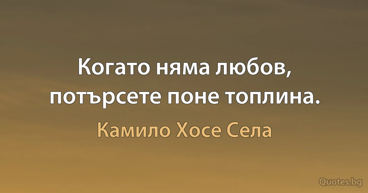 Когато няма любов, потърсете поне топлина. (Камило Хосе Села)