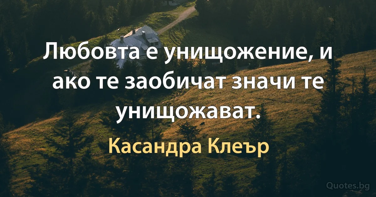 Любовта е унищожение, и ако те заобичат значи те унищожават. (Касандра Клеър)