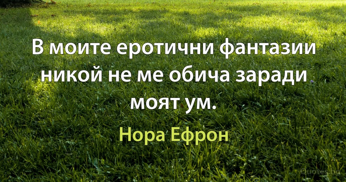 В моите еротични фантазии никой не ме обича заради моят ум. (Нора Ефрон)