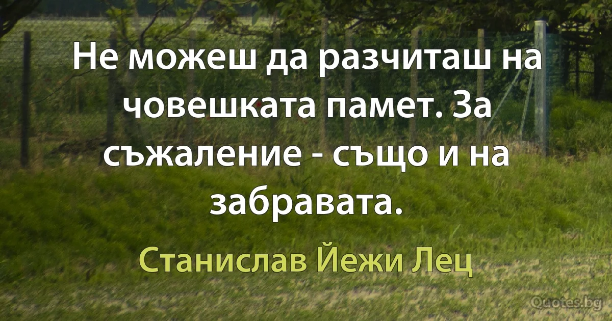 Не можеш да разчиташ на човешката памет. За съжаление - също и на забравата. (Станислав Йежи Лец)