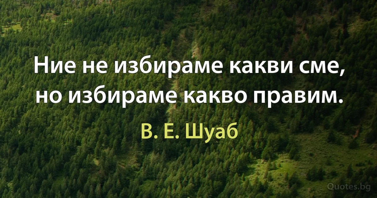 Ние не избираме какви сме, но избираме какво правим. (В. Е. Шуаб)